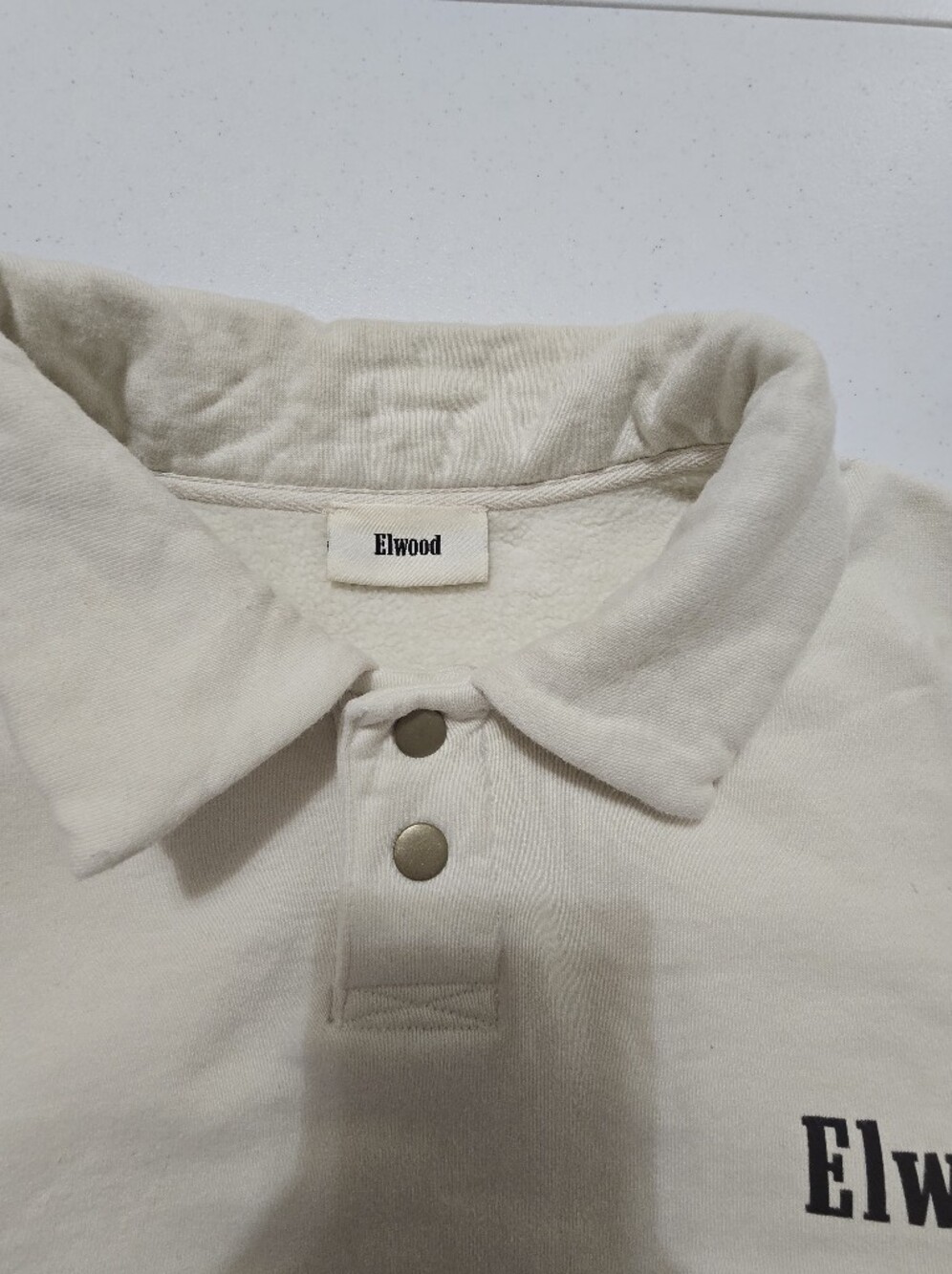 Elwood Heavyweight Fleece Polo Collar Sweatshirt Pearl Unisex Large - Picture 9 of 11